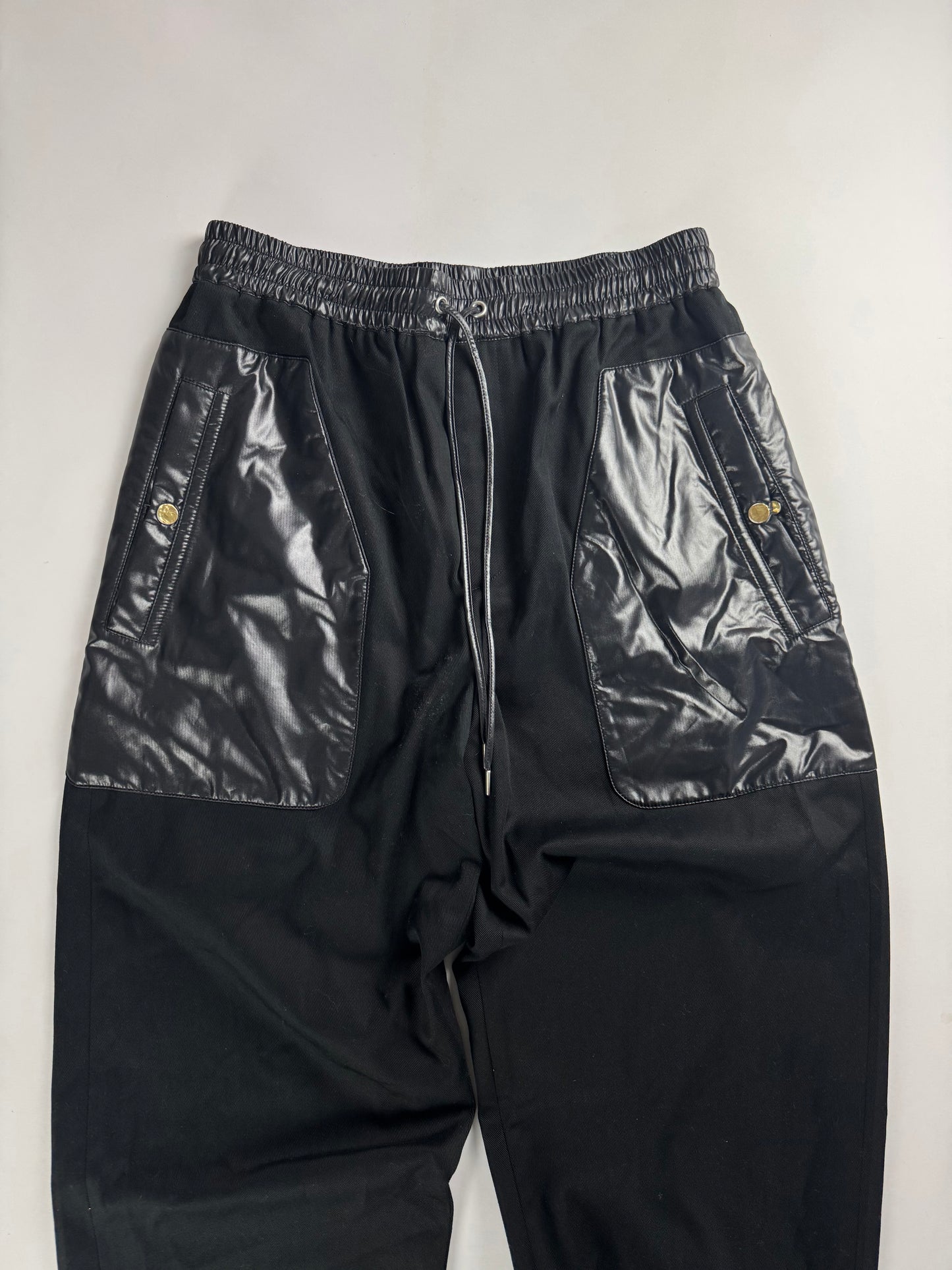 Hermès Sample Black Shiny Nylon Panel Straight Cotton Pants FW 2021 - M