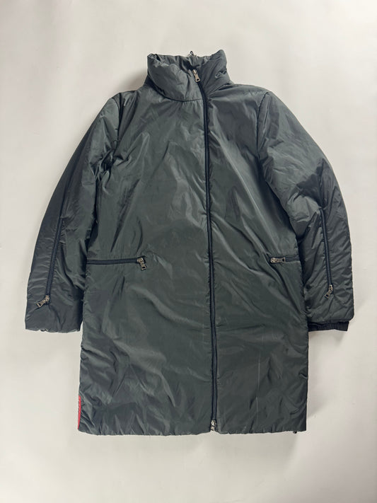 Prada Linea Rossa Long Dark Green Asymmetric Zipper Puffer Jacket FW 1999 - S