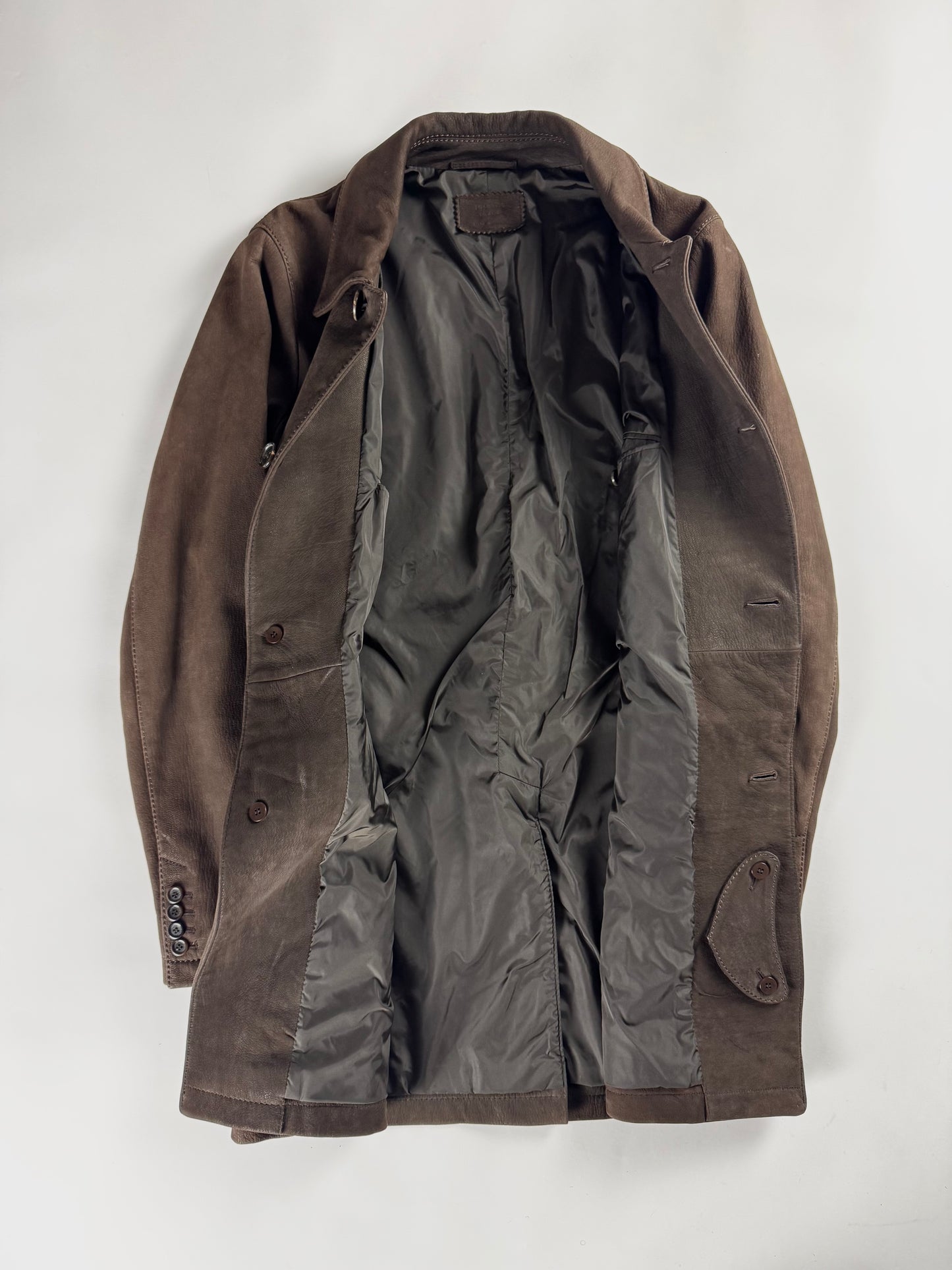 Prada Premium Brown Leather Three Pockets Long Coat FW 2003 - M
