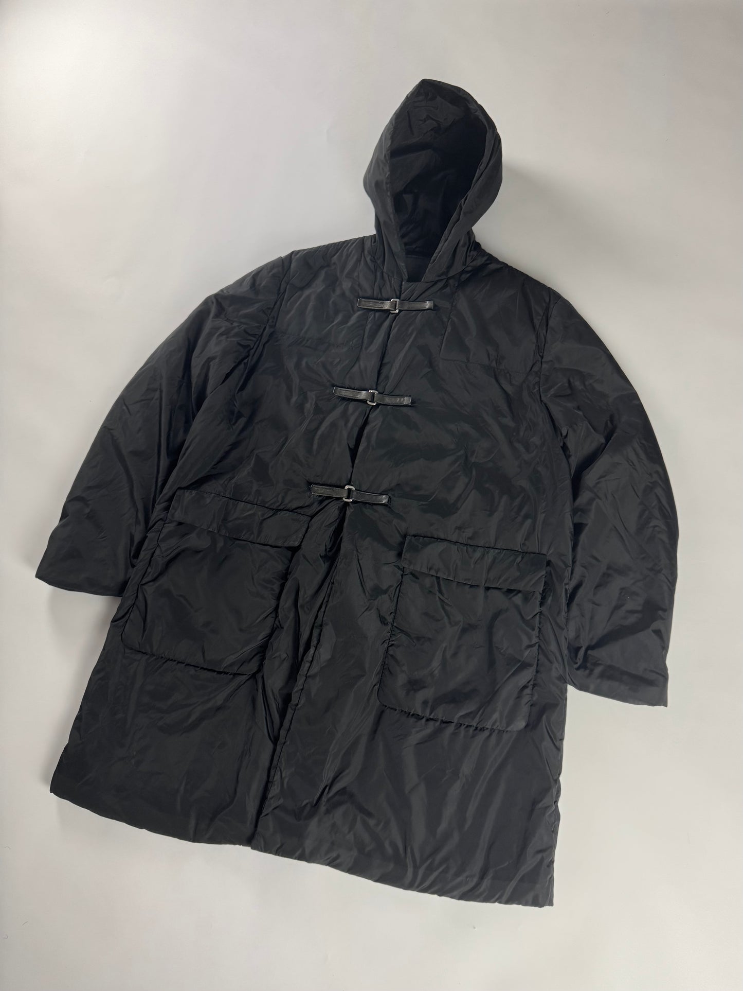 Prada Multi Strapped Belt Black Nylon Long Safari Coat FW 1999 - M