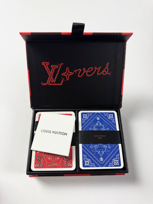 Louis Vuitton Collector Leather Box Monogram Bandana Print Double Playing Red & Blue Card Set - OS