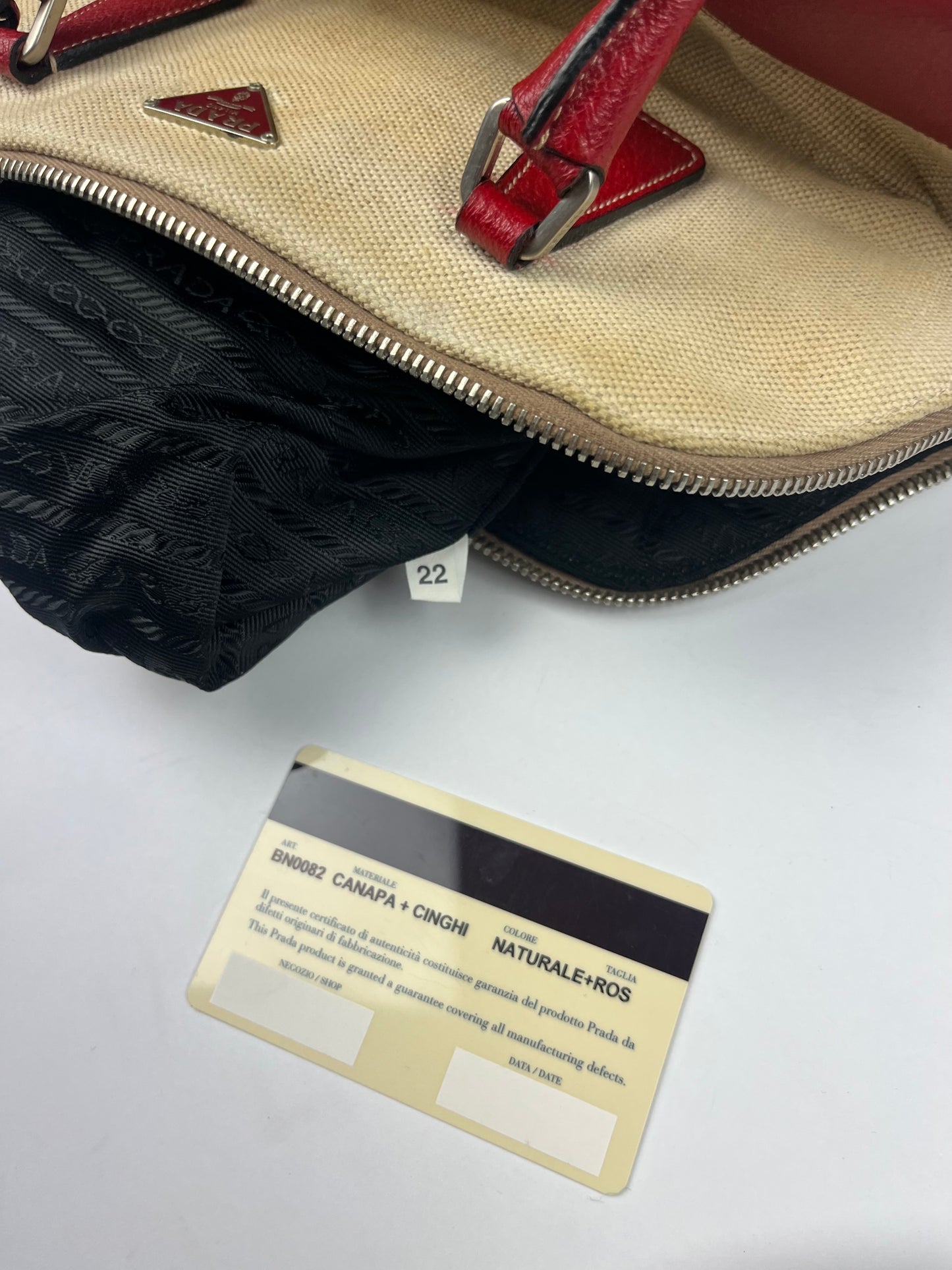 Prada Linen Red Leather Bag SS 1998 - OS