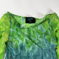 Jean Paul Gaultier Acid Green Teal Ombre Tie Dye Scoop Neck Lettuce Hem Mesh Top 2000s - S