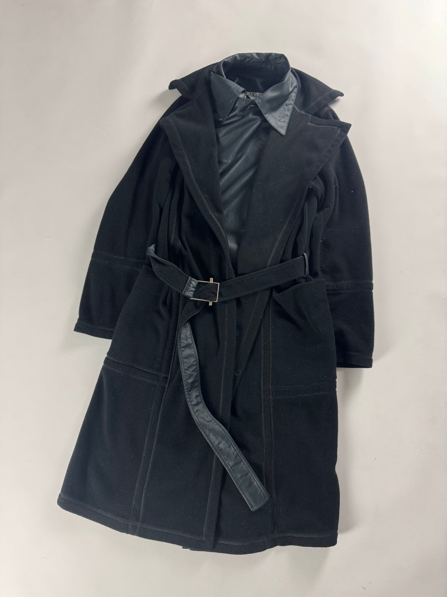 Dirk Bikkembergs Fleece Nylon Belted Coat 2000s - S
