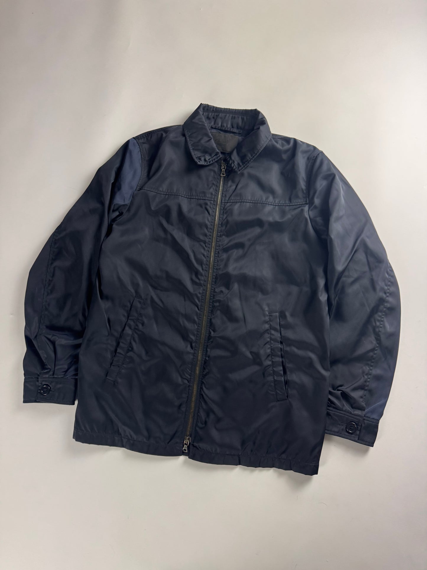 Prada Uniform Navy Double Zip Officer Minimalist Trucker Jacket FW 2011 - M