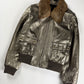 Louis Vuitton Metallic Bronze Leather Fur Collar Gold Hardware Ribbed Trim Bomber Jacket FW 2008 - S