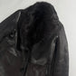 Prada Dark Fur Trimmed Double Breasted Sheepskin Leather Coat 2000s - S