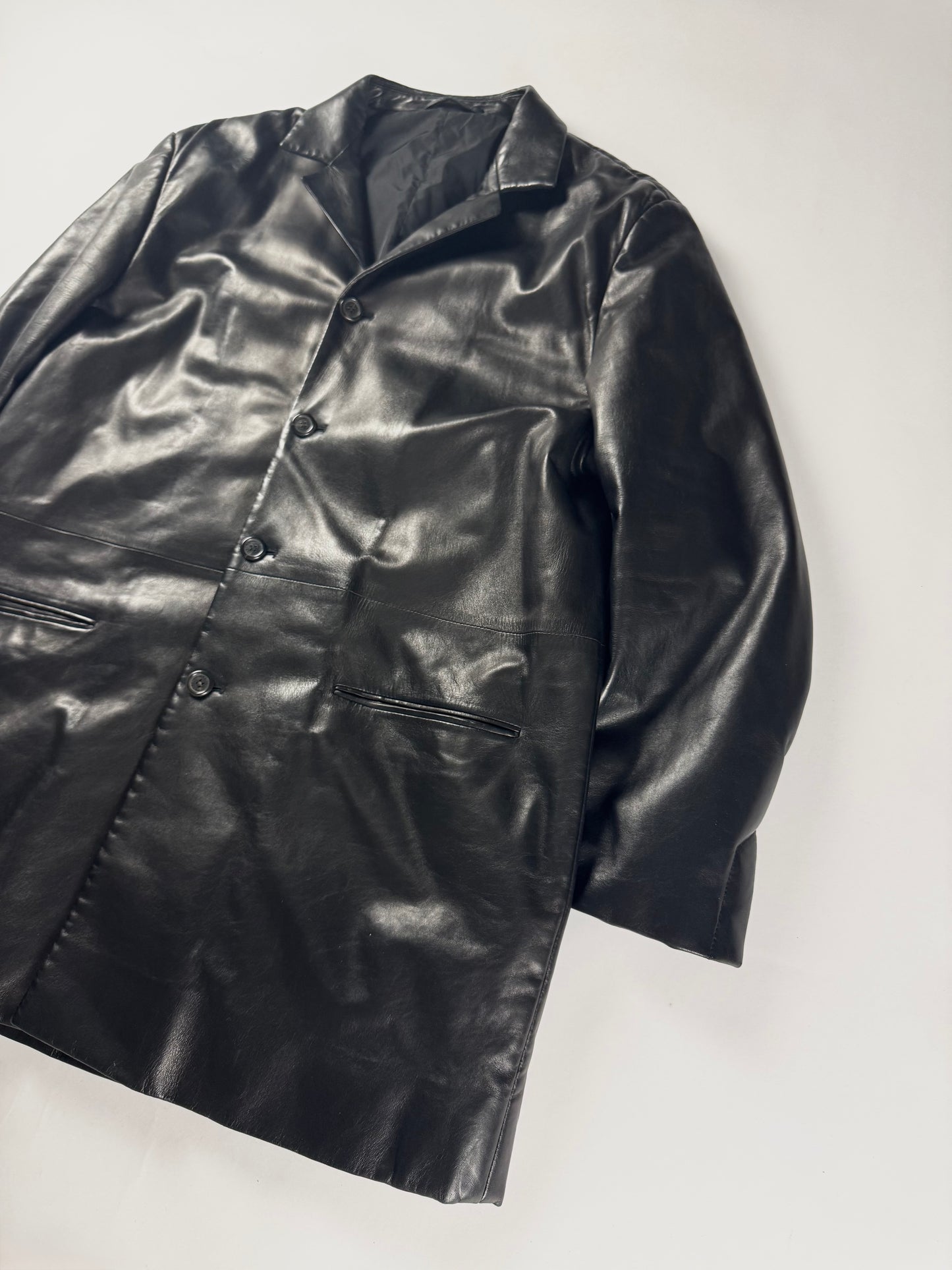 Prada Black Pure Soft Thick Leather Long Coat FW 1998 - L