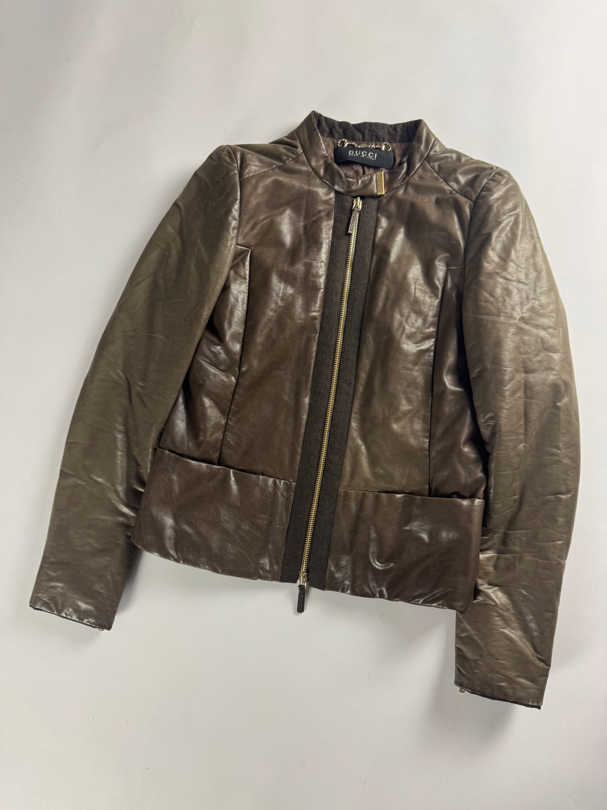 Gucci Bronze Brown Leather Zip Up Jacket 2000s - S