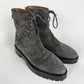 Alaïa Grey Suede Gunmetal Eyelets Asymmetrical Lace Up Lug Sole Back Zip Combat Boots 2010s - 40,5 EU