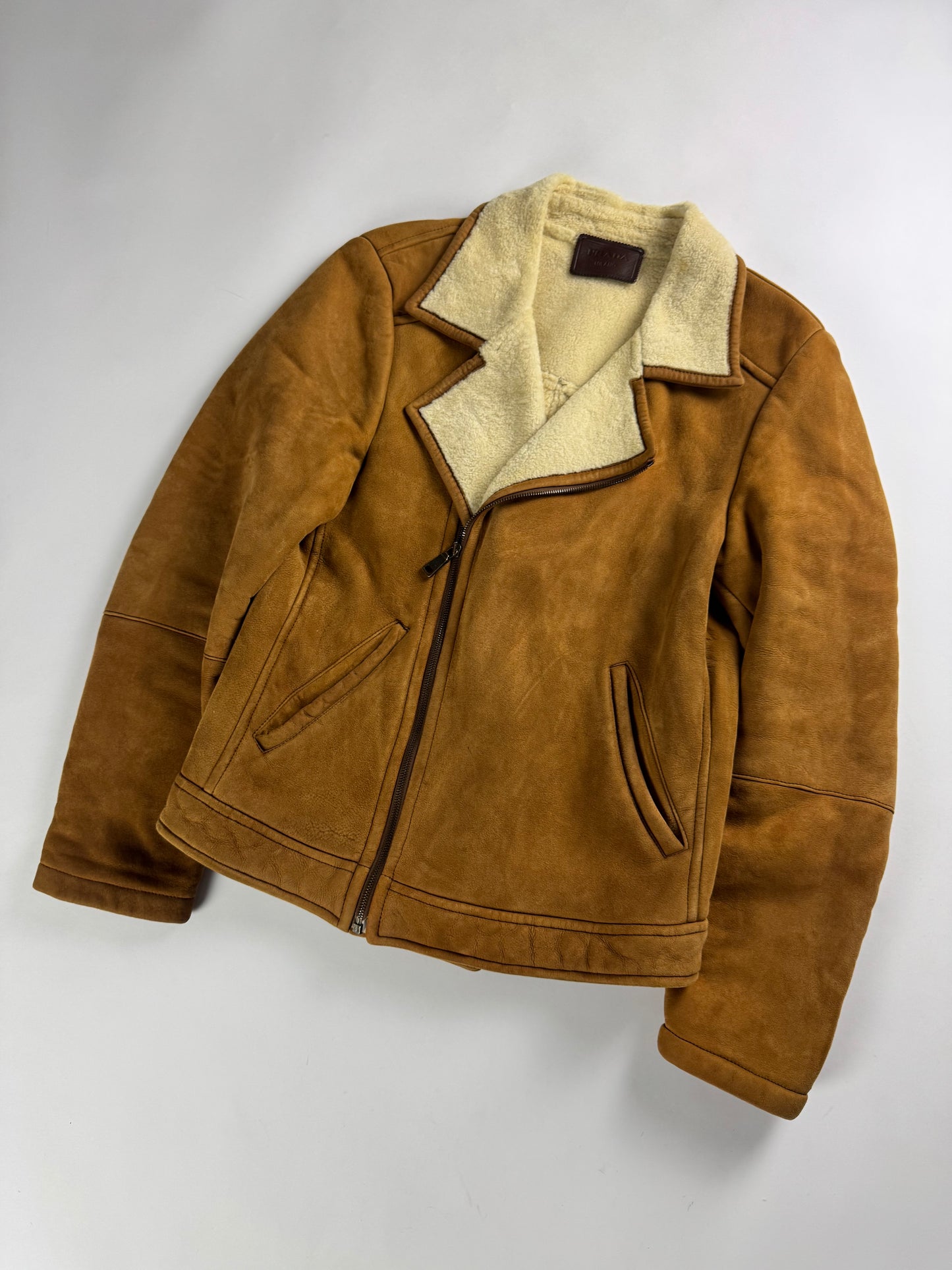 Prada Malboro Brown Shearling Perfecto Jacket FW 2011 - M