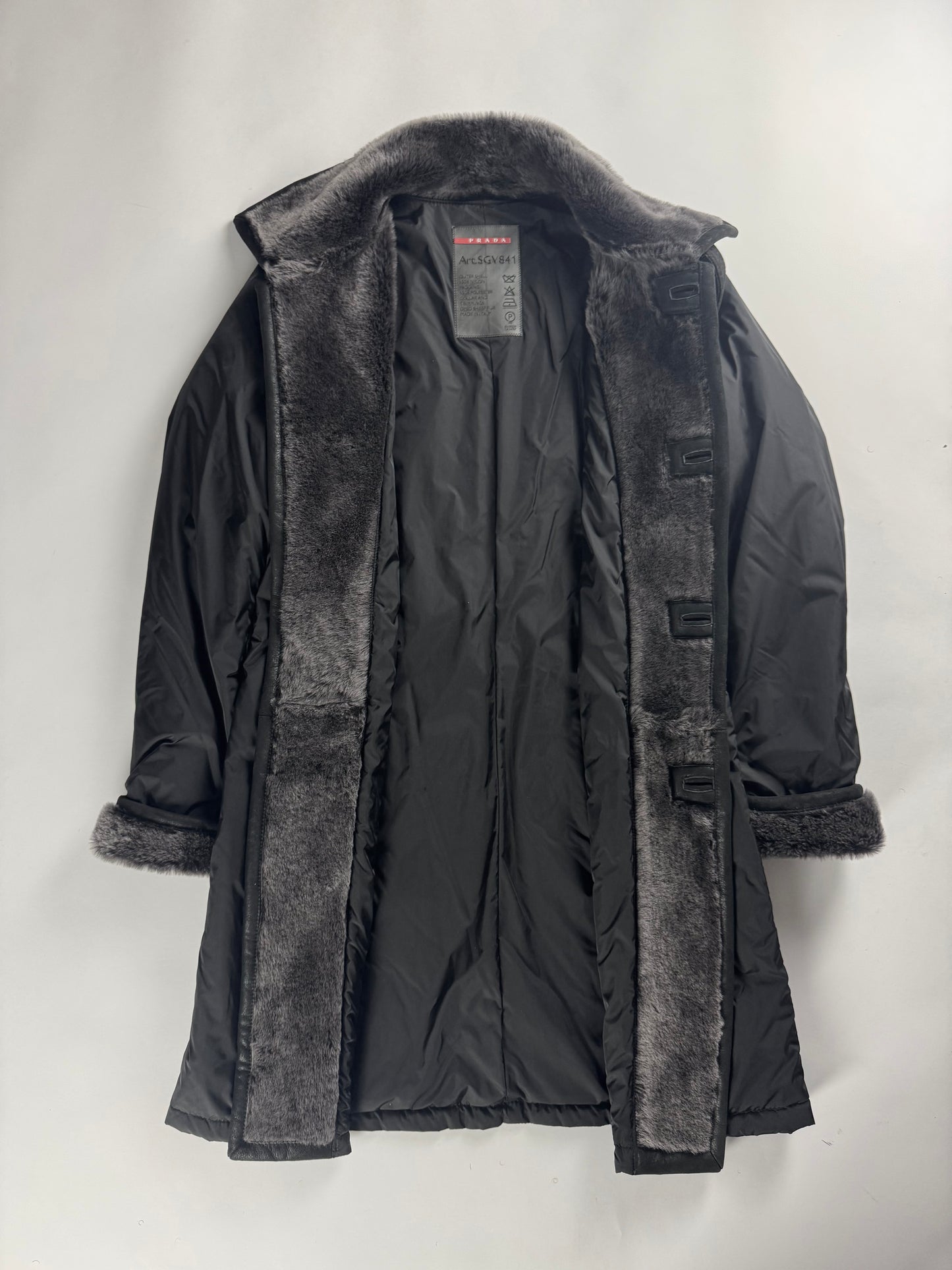 Prada Nylon Leather Panel Long Fur Details Coat SS 2006 - M