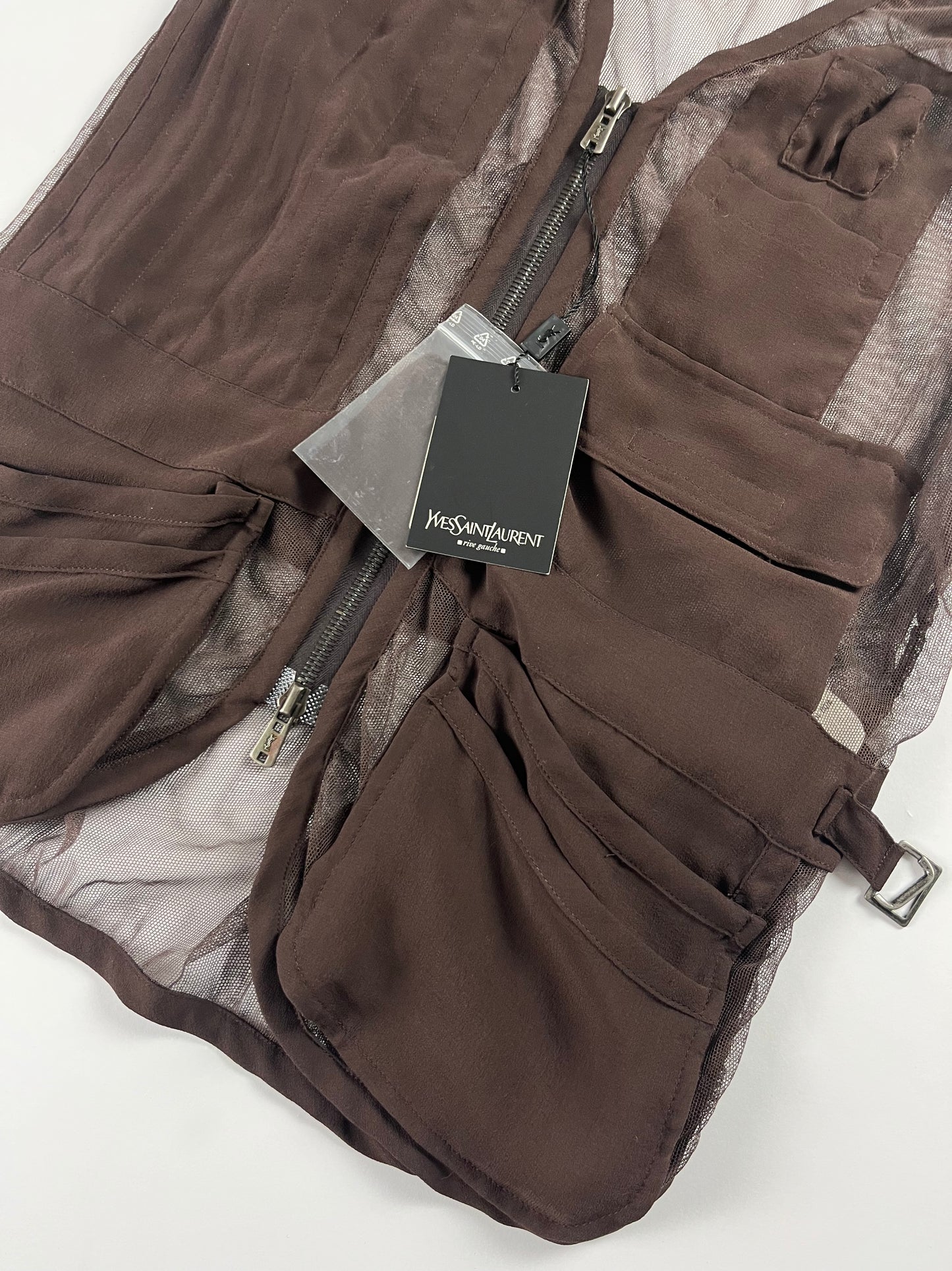 Yves Saint Laurent Tom Ford Brown Silk Cargo Vest SS 2002 - S