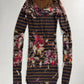 Jean Paul Gaultier Brown Mesh Floral Graphic Striped Mini Dress 1990s - S