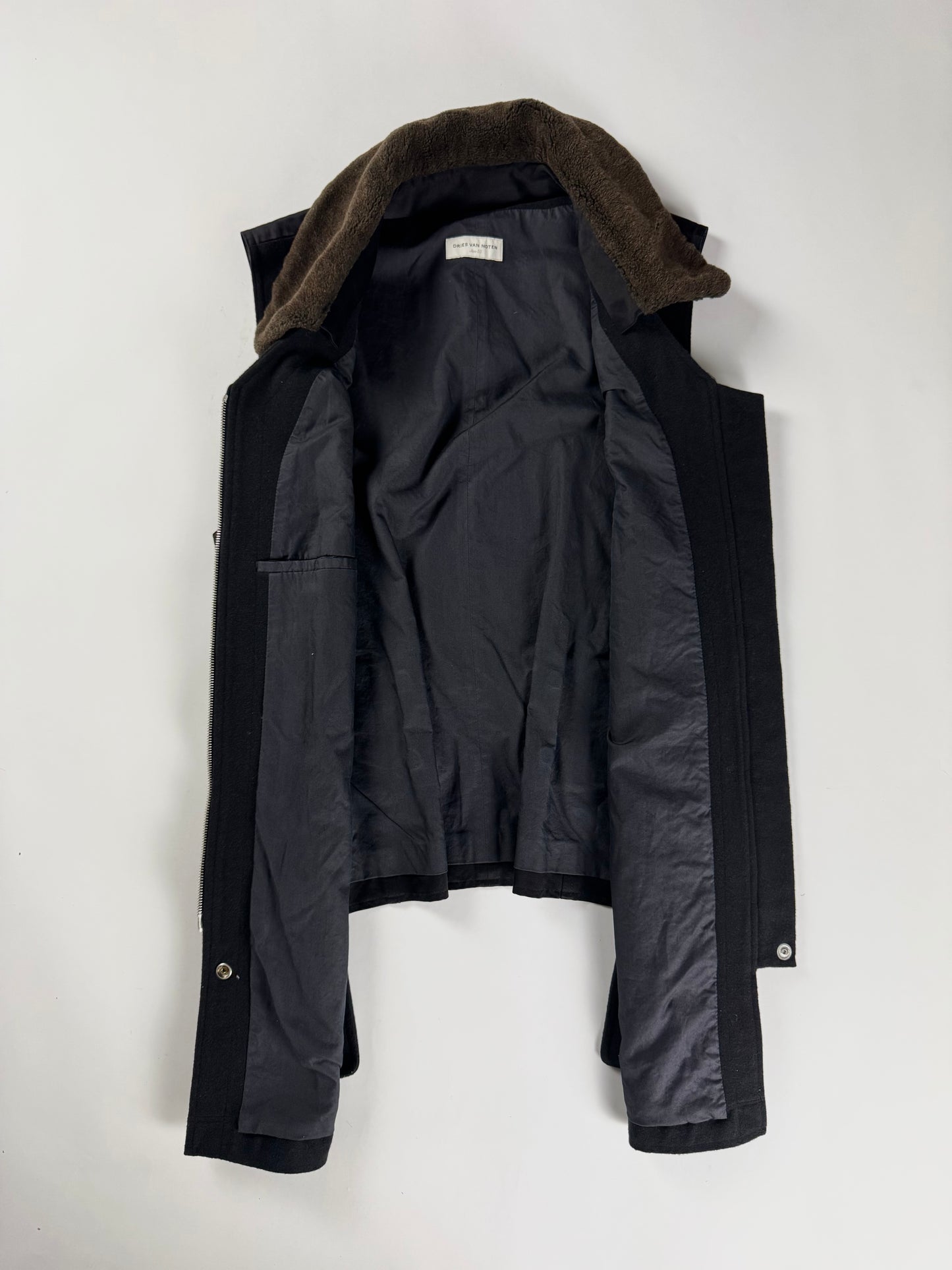 Dries Van Noten Black Wool Gilet Vest Sherpa Effect Collar - M