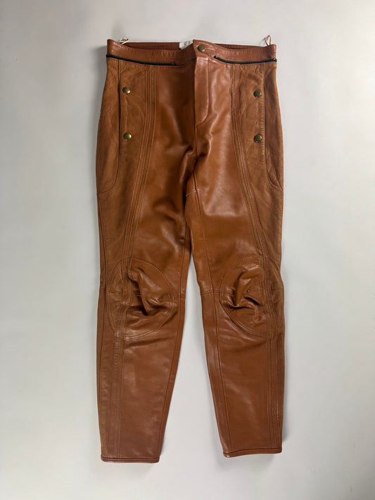 Chloé Brown Premium Cow Leather Moto Pants FW 2016 - S