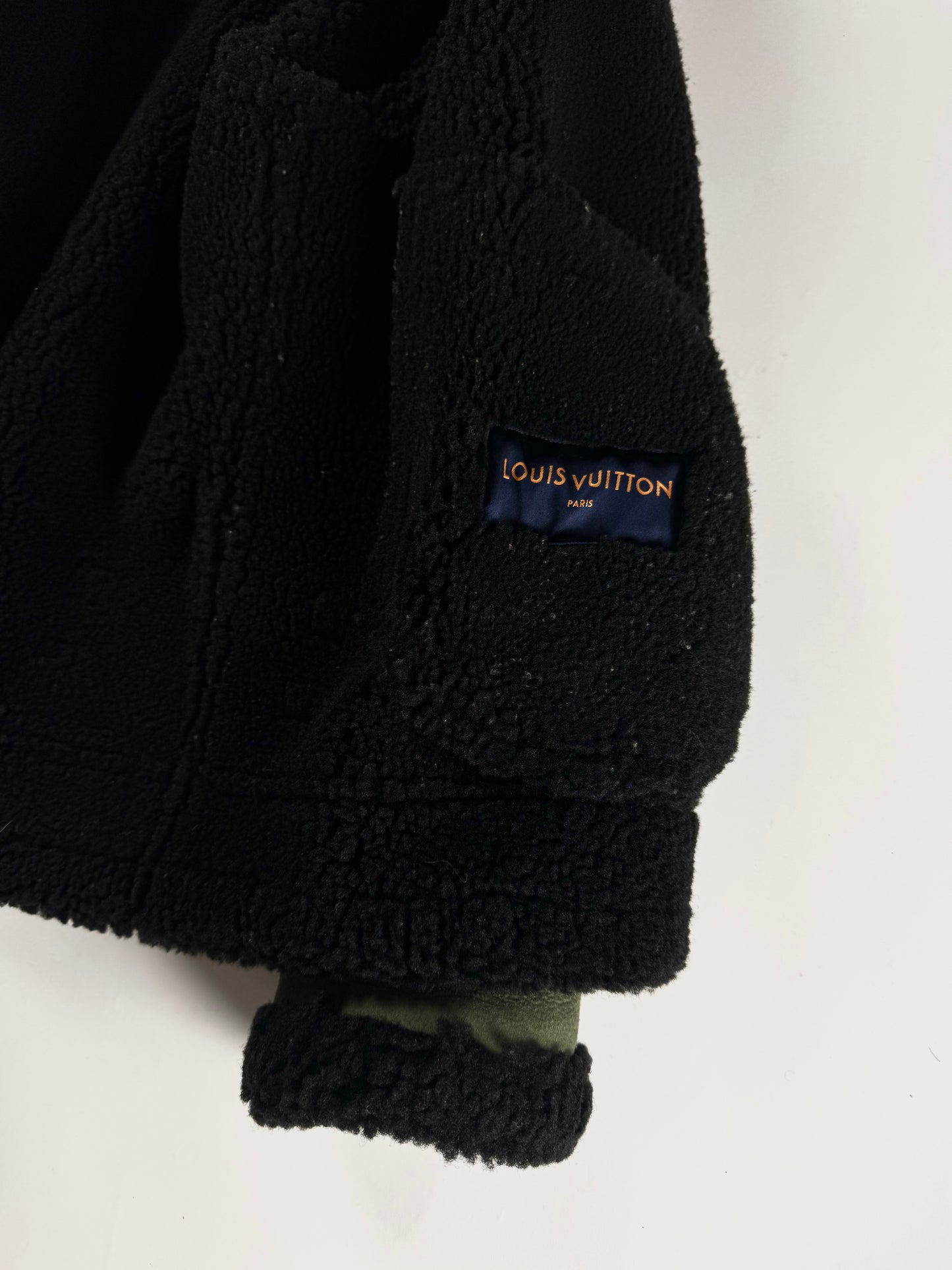 Louis Vuitton Sample Military Olive Shearling Leather Trimmed Bomber Jacket FW 2018 - M