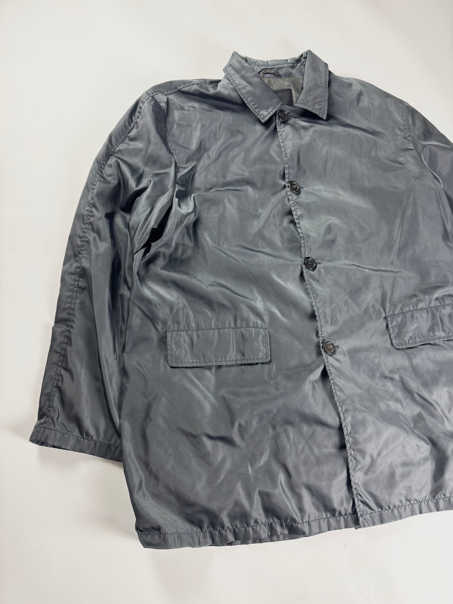 Prada Slate Grey Iridescent Nylon Patch Pockets Chore Overshirt Coat 1990s - XXL