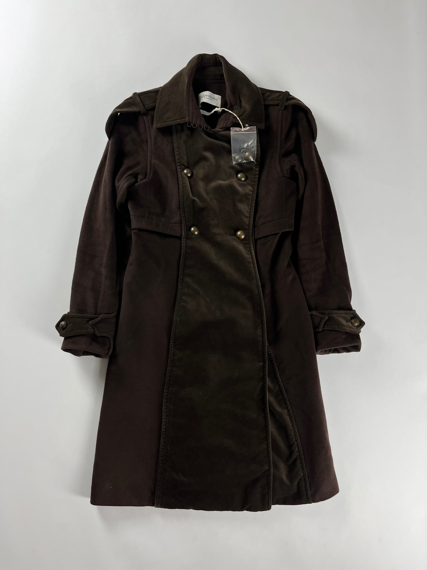 Yves Saint Laurent Sample Double Breasted Velvet Trimmed Military Coat FW 2005 - S