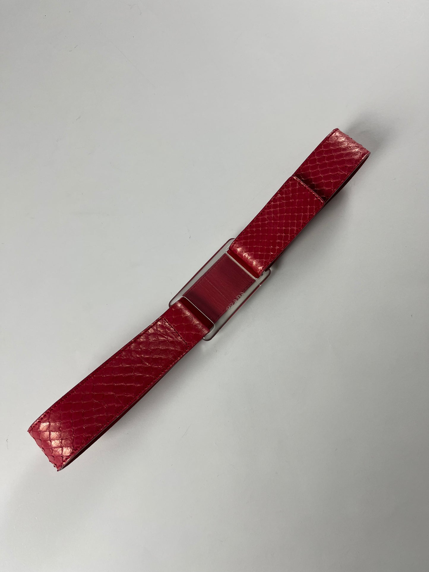 Prada Red Leather Snakeskin Translucent Belt FW 1999 - 70 cm