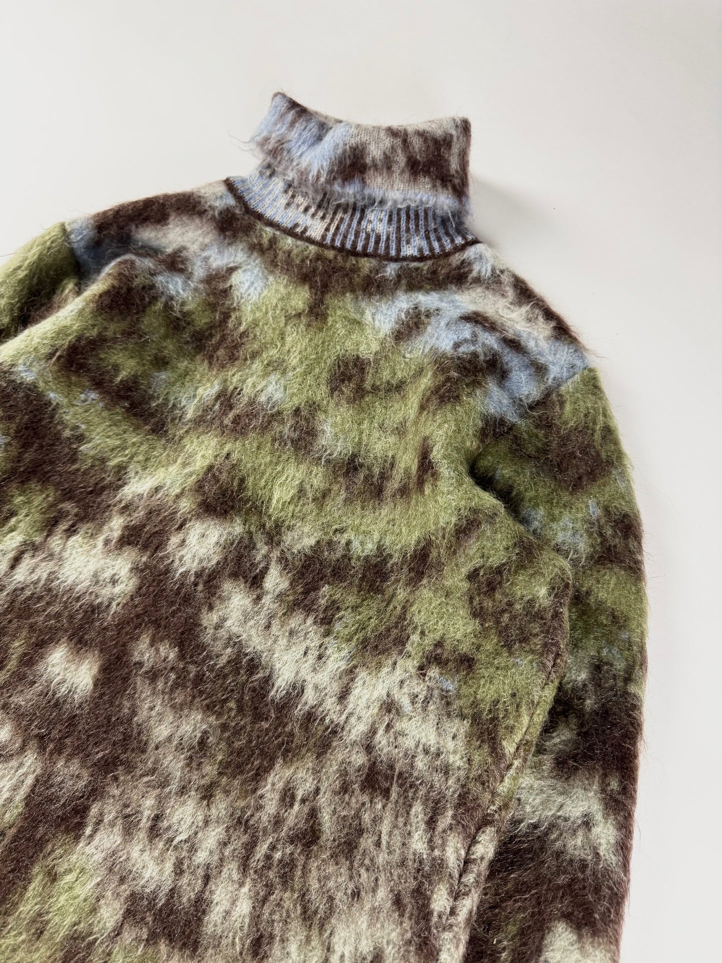 Louis Vuitton Camouflage Mohair Turtleneck Sweater Green Brown Blue Fuzzy FW 2019 - XS