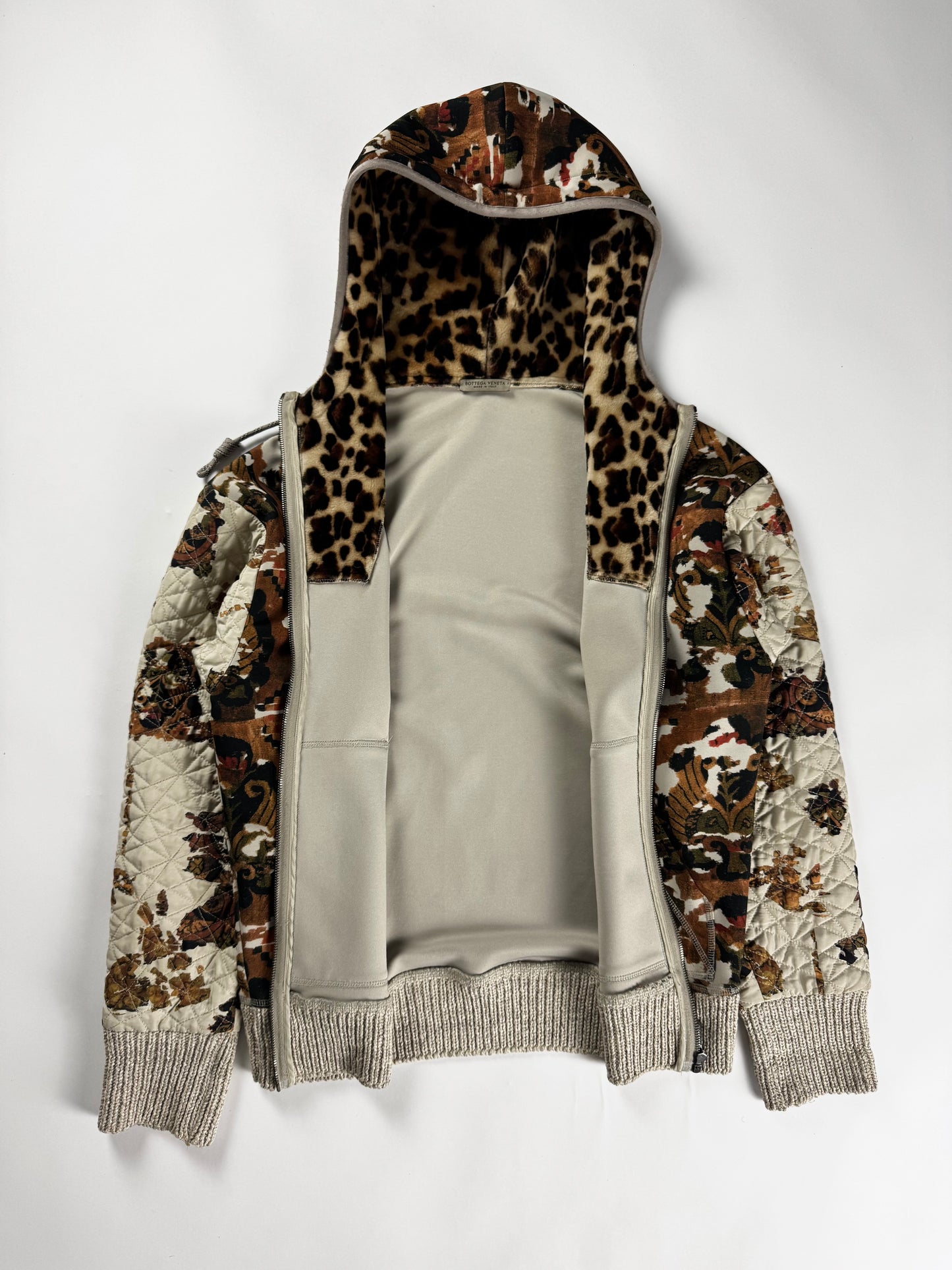 Bottega Veneta Baroque Tapestry Print Leopard Lined Hood Quilted Sleeves Zip Hoodie SS 2016 - S