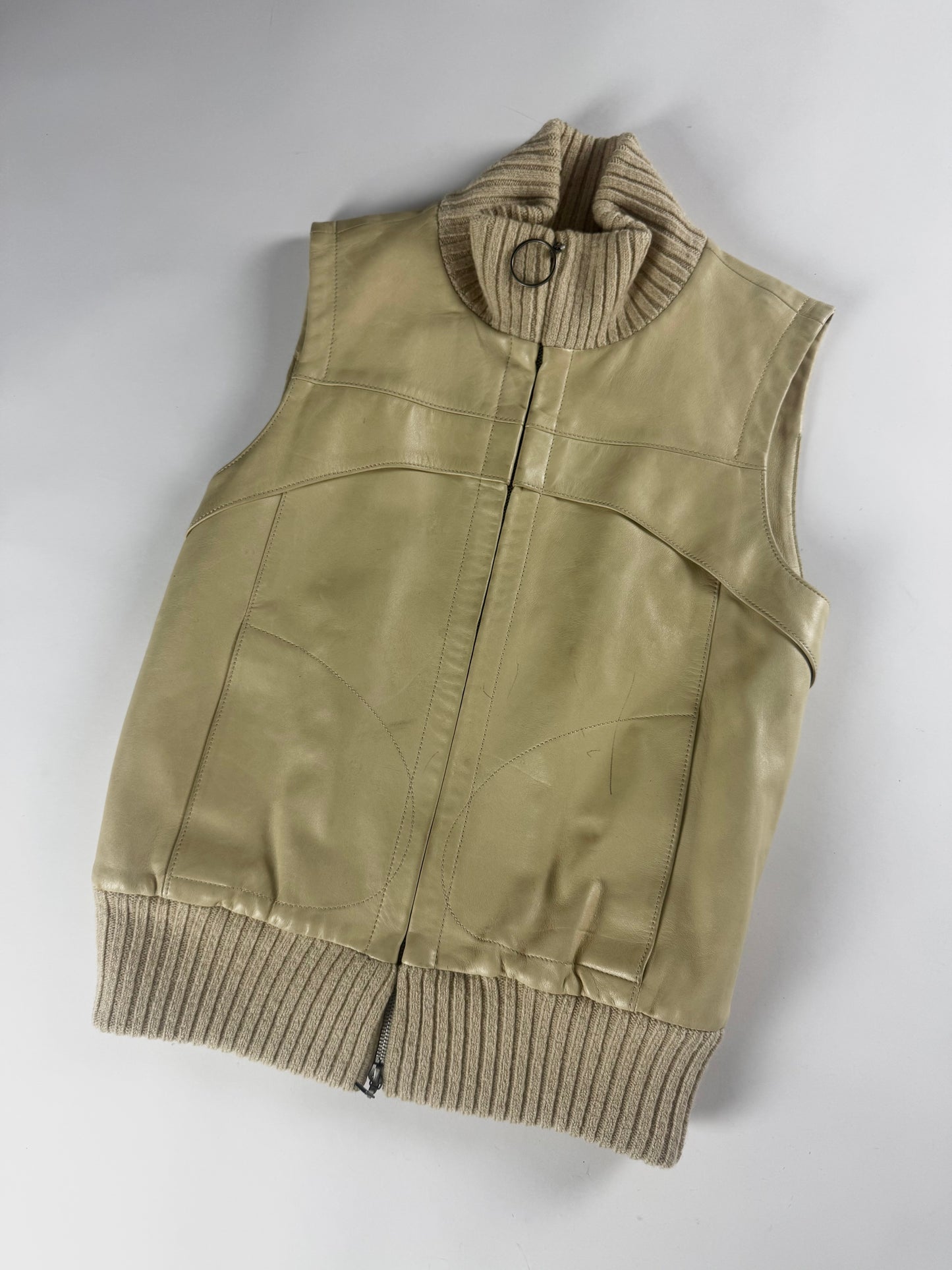 Louis Vuitton Cream Leather Ribbed Knit Collar Vest 2000s - XS