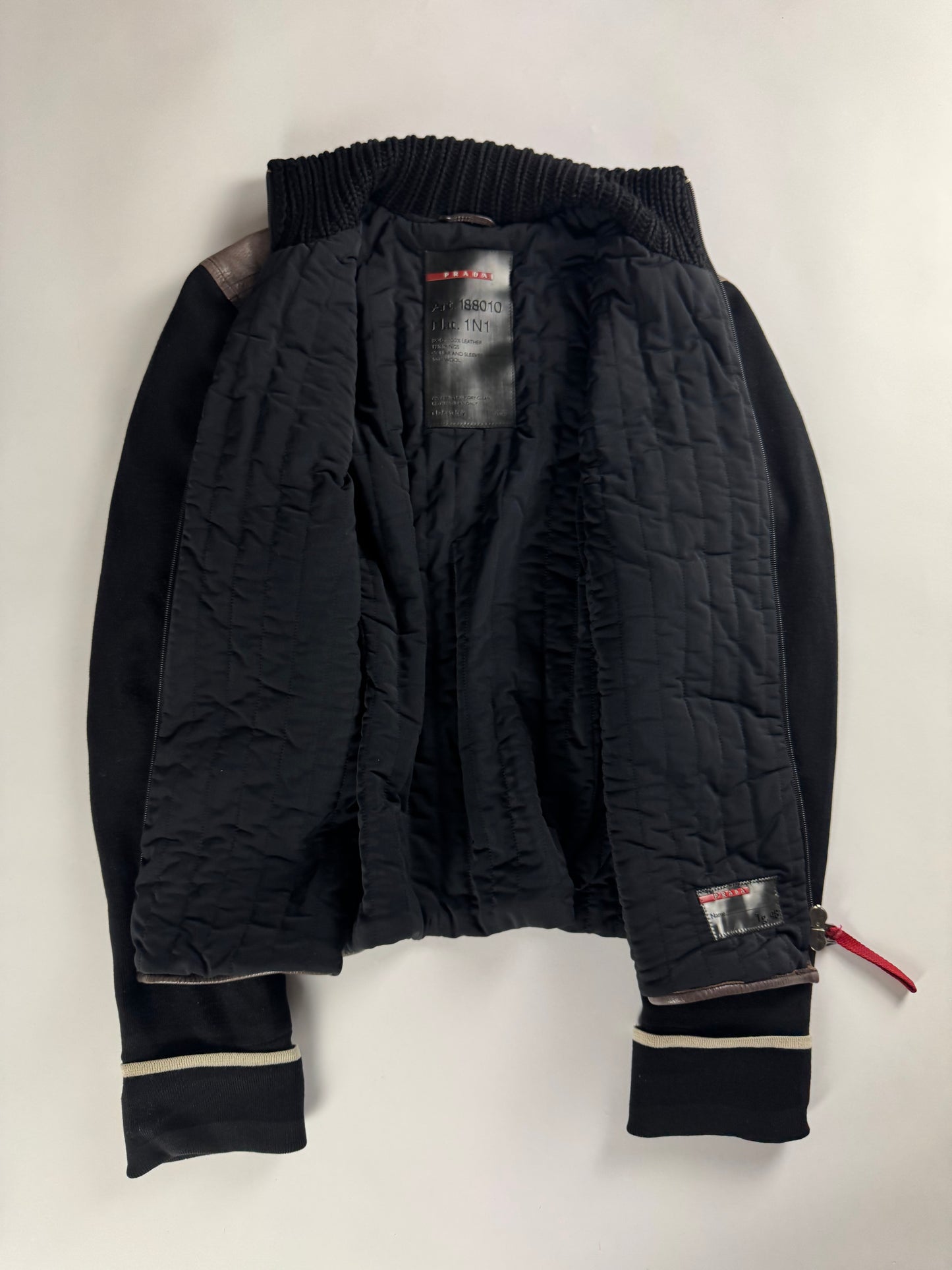 Prada Wool Hybrid Brown Leather Turtleneck Jacket SS 2000 - M