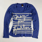 Jean Paul Gaultier Soleil Blue Marinière Stripe Logo Script Long Sleeve Mesh Top - M