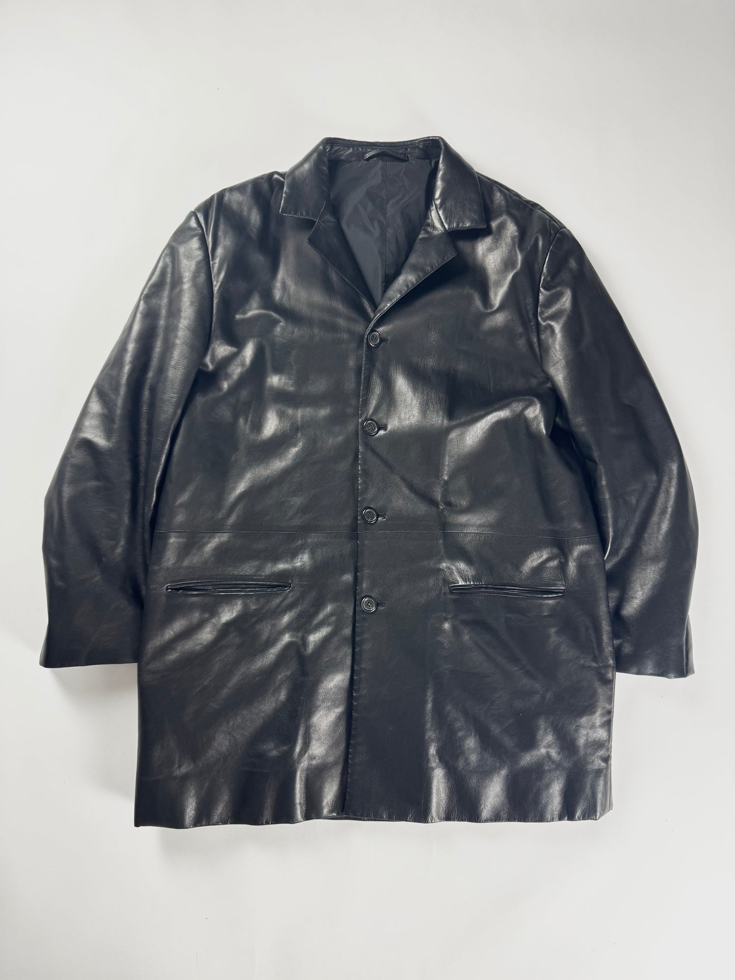 Prada Black Pure Soft Thick Leather Long Coat FW 1998 - L