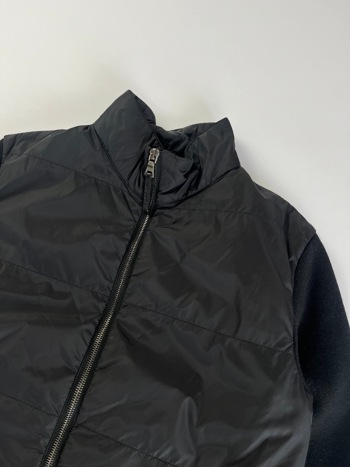 Prada Nylon Hybrid Wool Sleeve Zipper Jacket - S