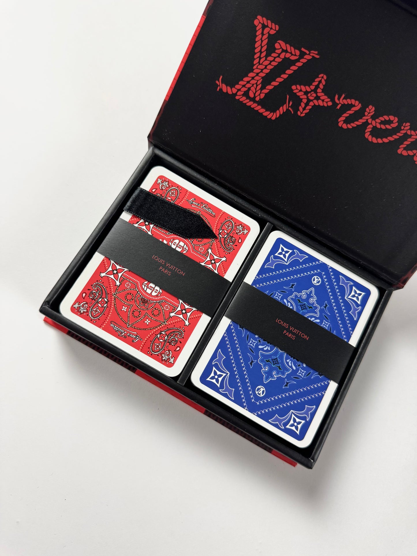 Louis Vuitton Collector Leather Box Monogram Bandana Print Double Playing Red & Blue Card Set - OS