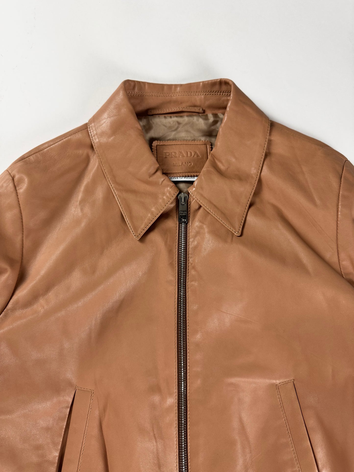 Prada Milano Soft Leather Pink Stripped Knit Rib Bomber Jacket 2010s - XS