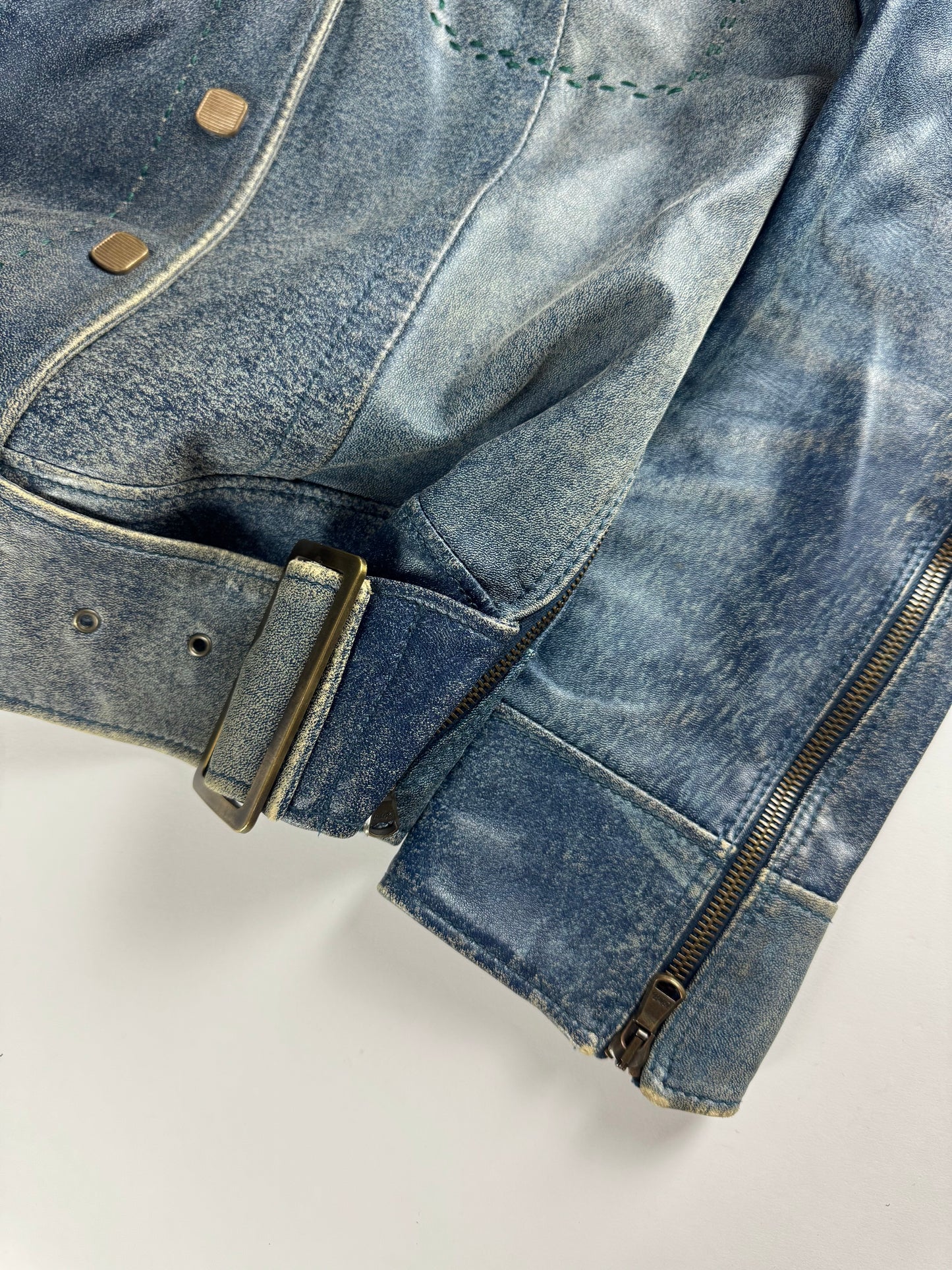 Fendi Blue Leather Belted Jacket 1990s - S