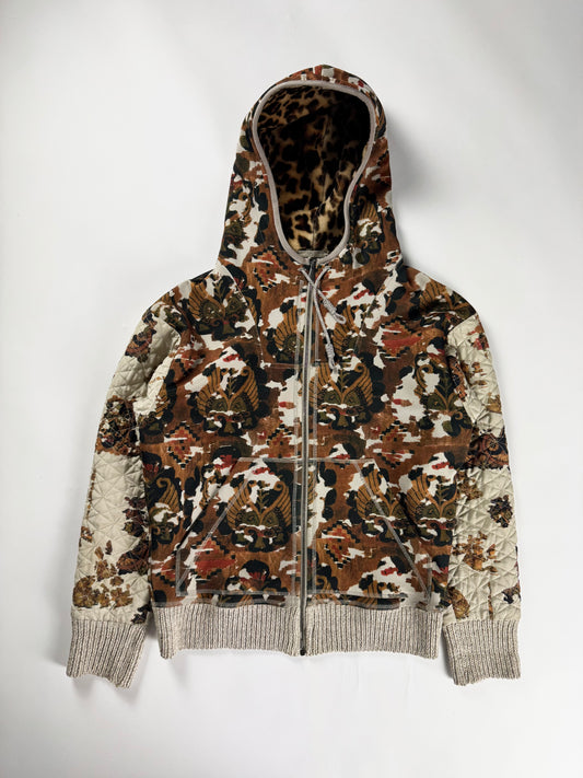 Bottega Veneta Baroque Tapestry Print Leopard Lined Hood Quilted Sleeves Zip Hoodie SS 2016 - S