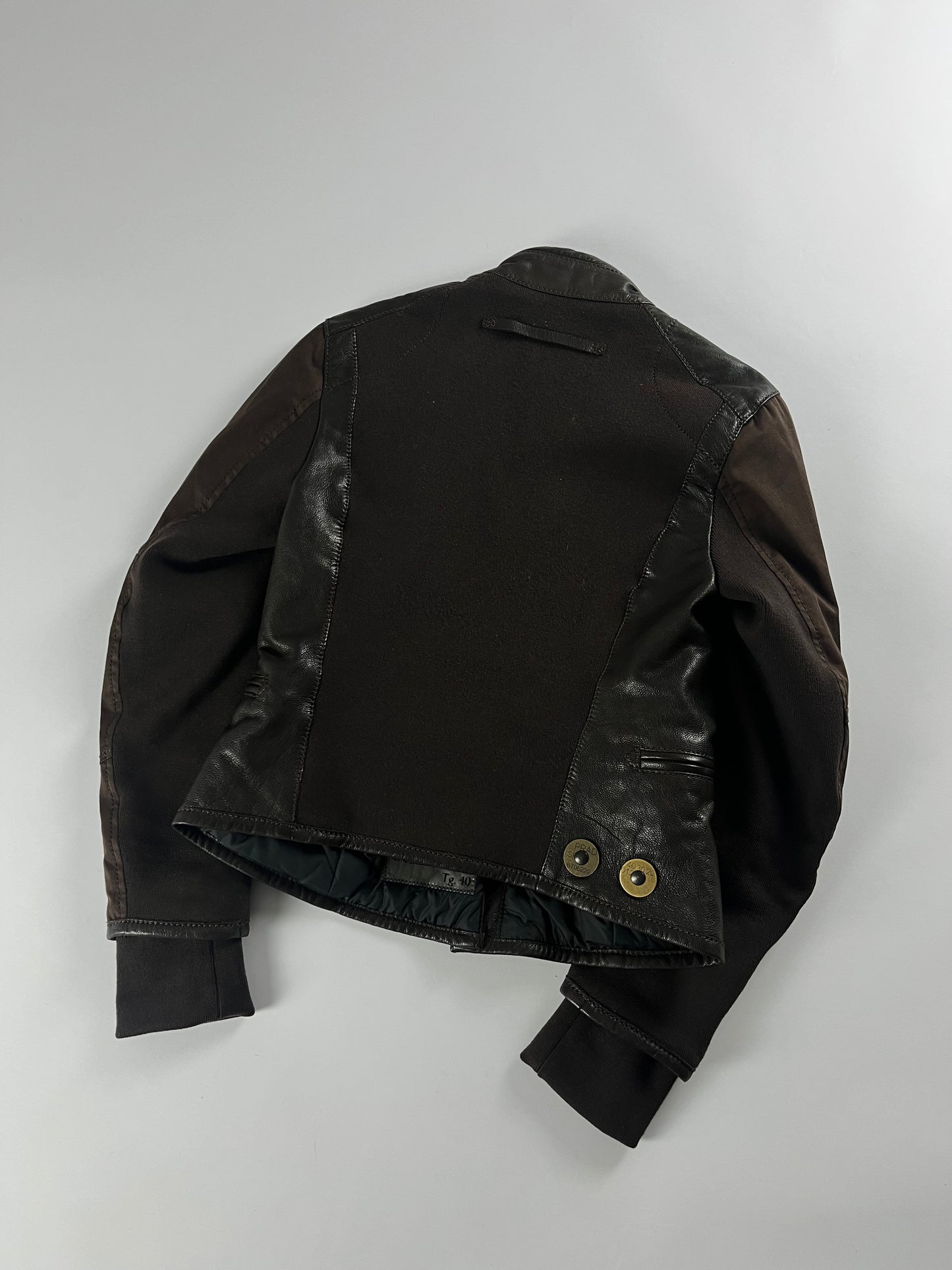 Prada Brown Leather Motor Jacket 2000s - XS