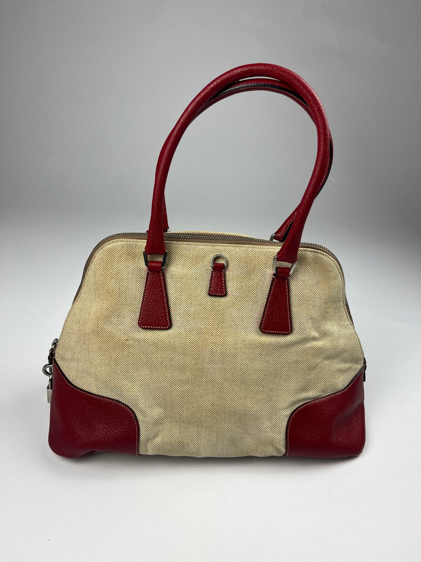 Prada Linen Red Leather Bag SS 1998 - OS