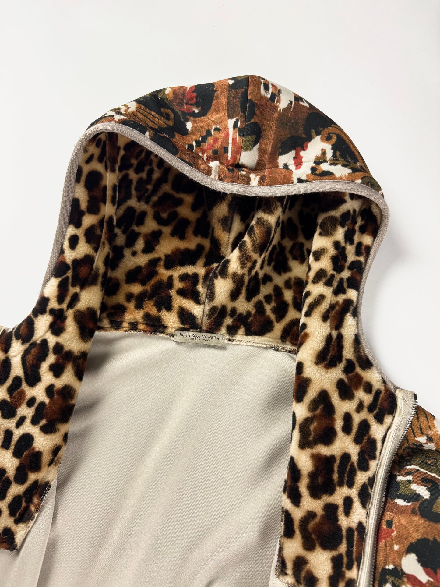 Bottega Veneta Baroque Tapestry Print Leopard Lined Hood Quilted Sleeves Zip Hoodie SS 2016 - S