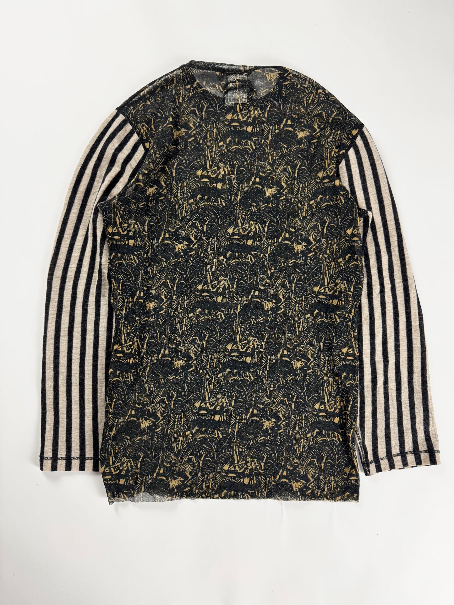Jean Paul Gaultier Face Graphic Stripe Sleeves Mesh Top SS 2001 - M