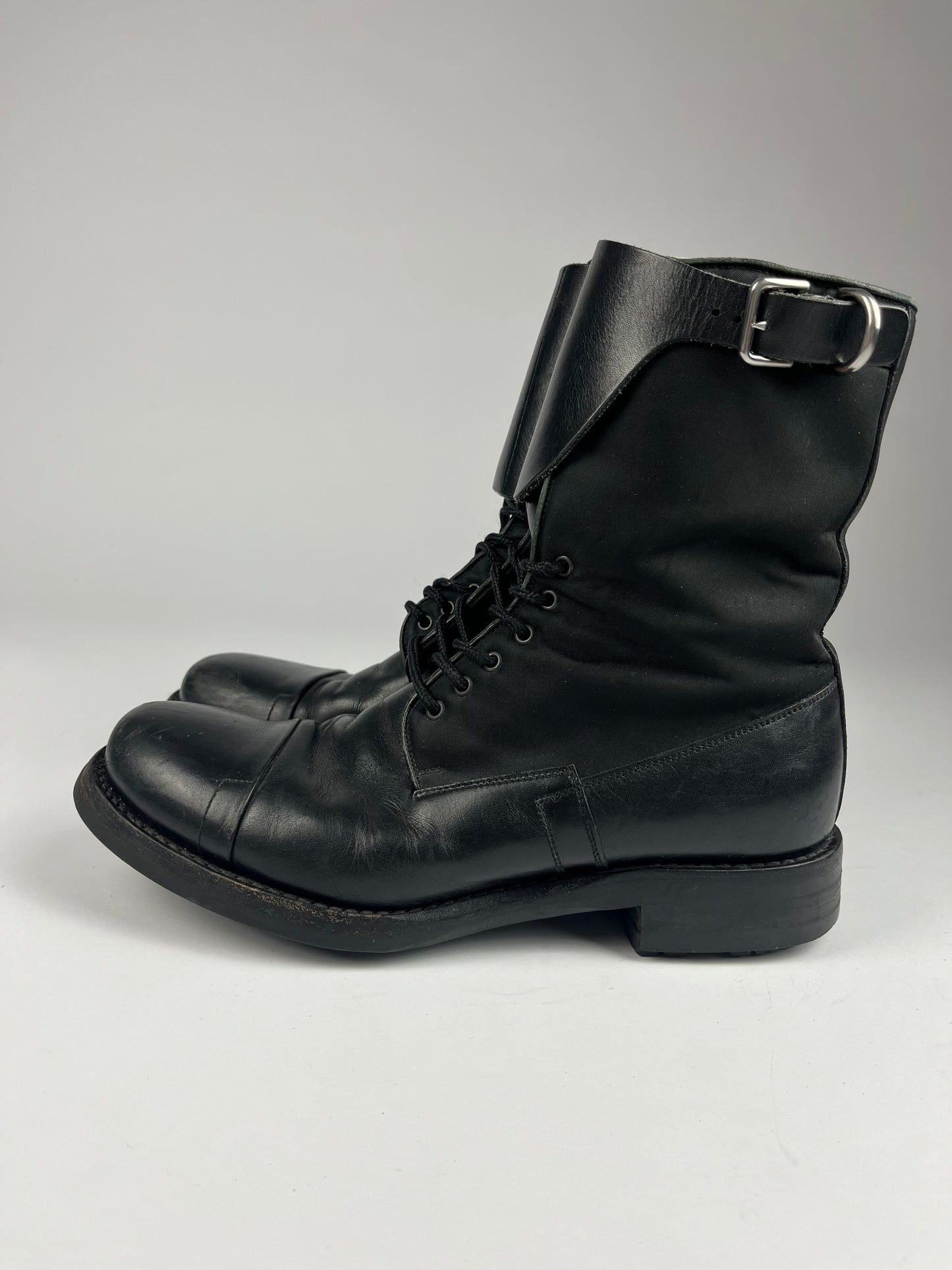 Prada Black Leather Commando Boots - 41,5 EU