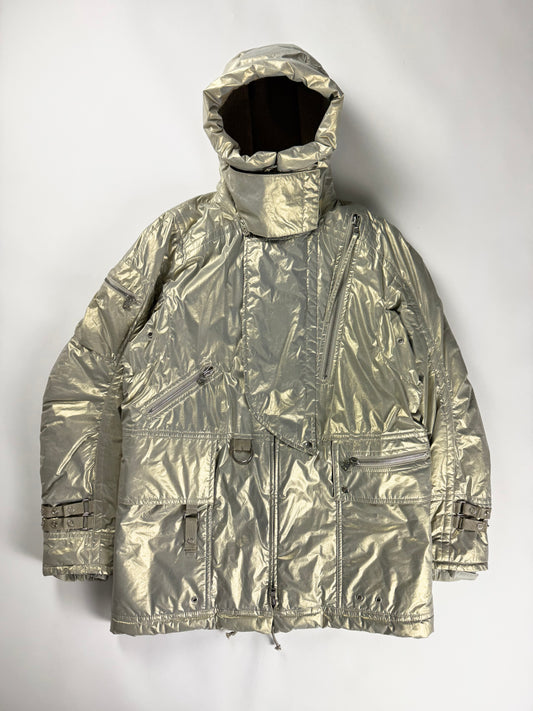 Prada Bright Silver Thermal Shearling Lining Astronaute Parka Jacket 2000s - M