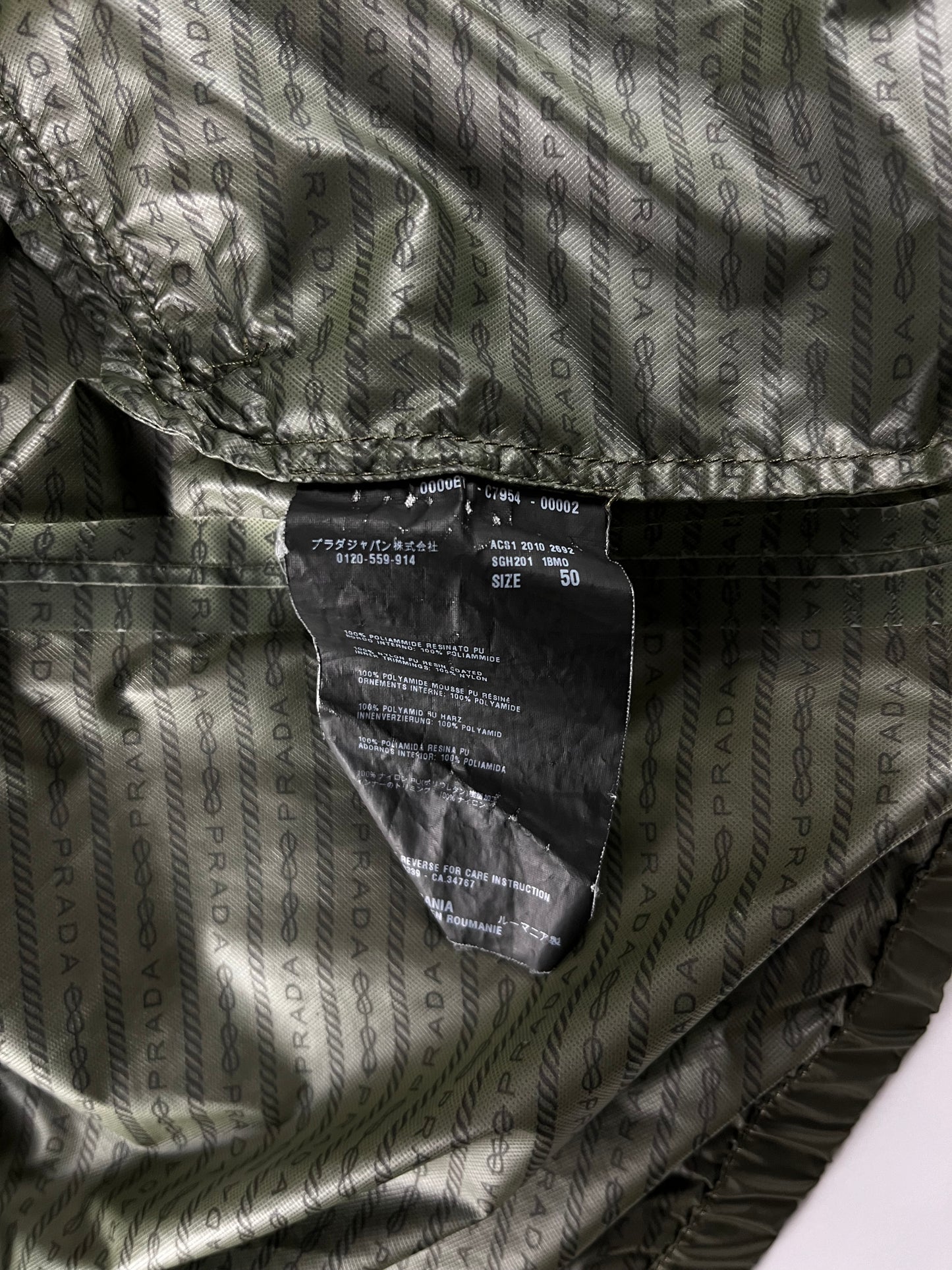 Prada Khaki Nylon Convertible Hood Utility Jacket SS 2010 - M
