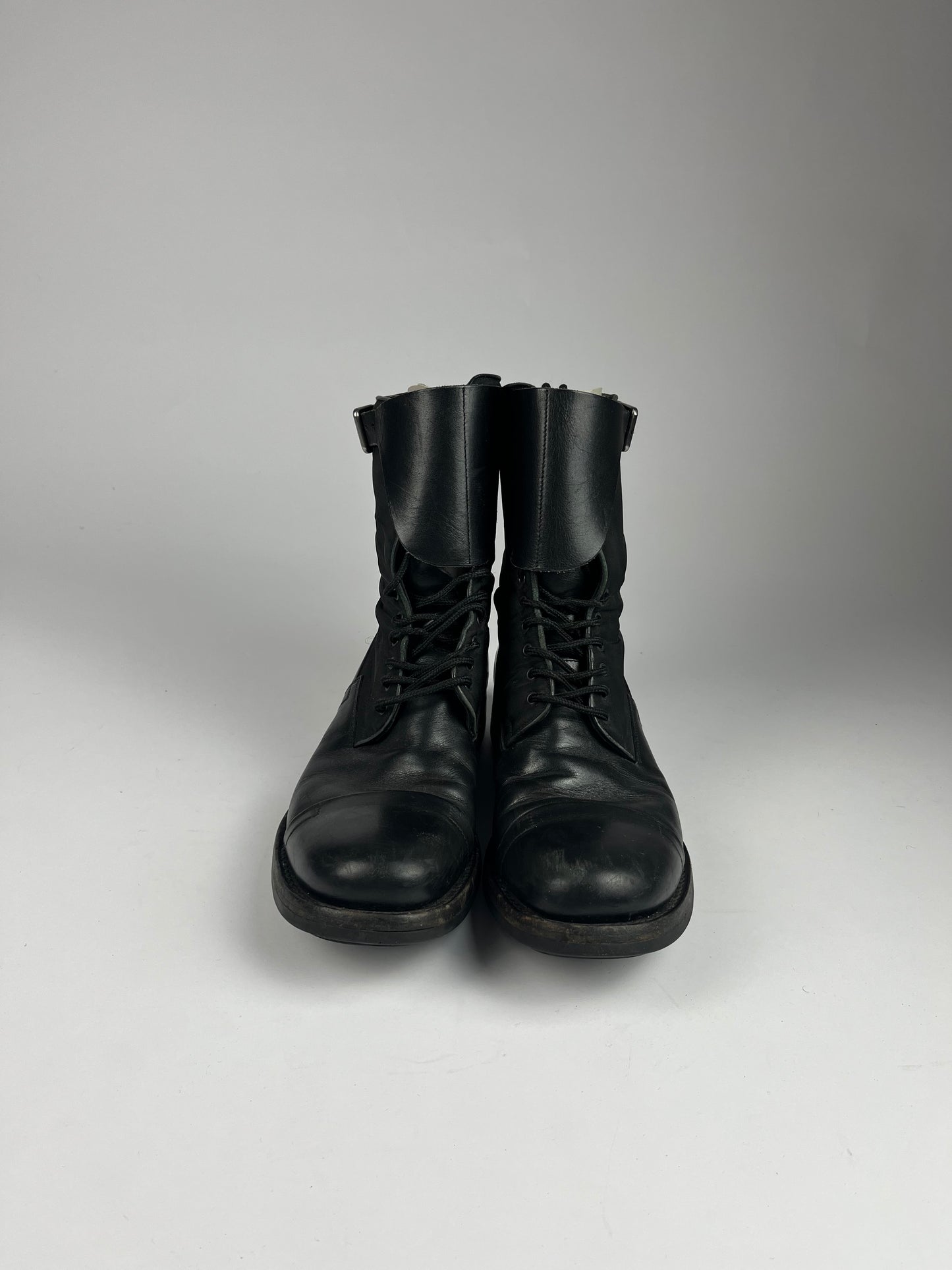 Prada Black Leather Commando Boots - 41,5 EU