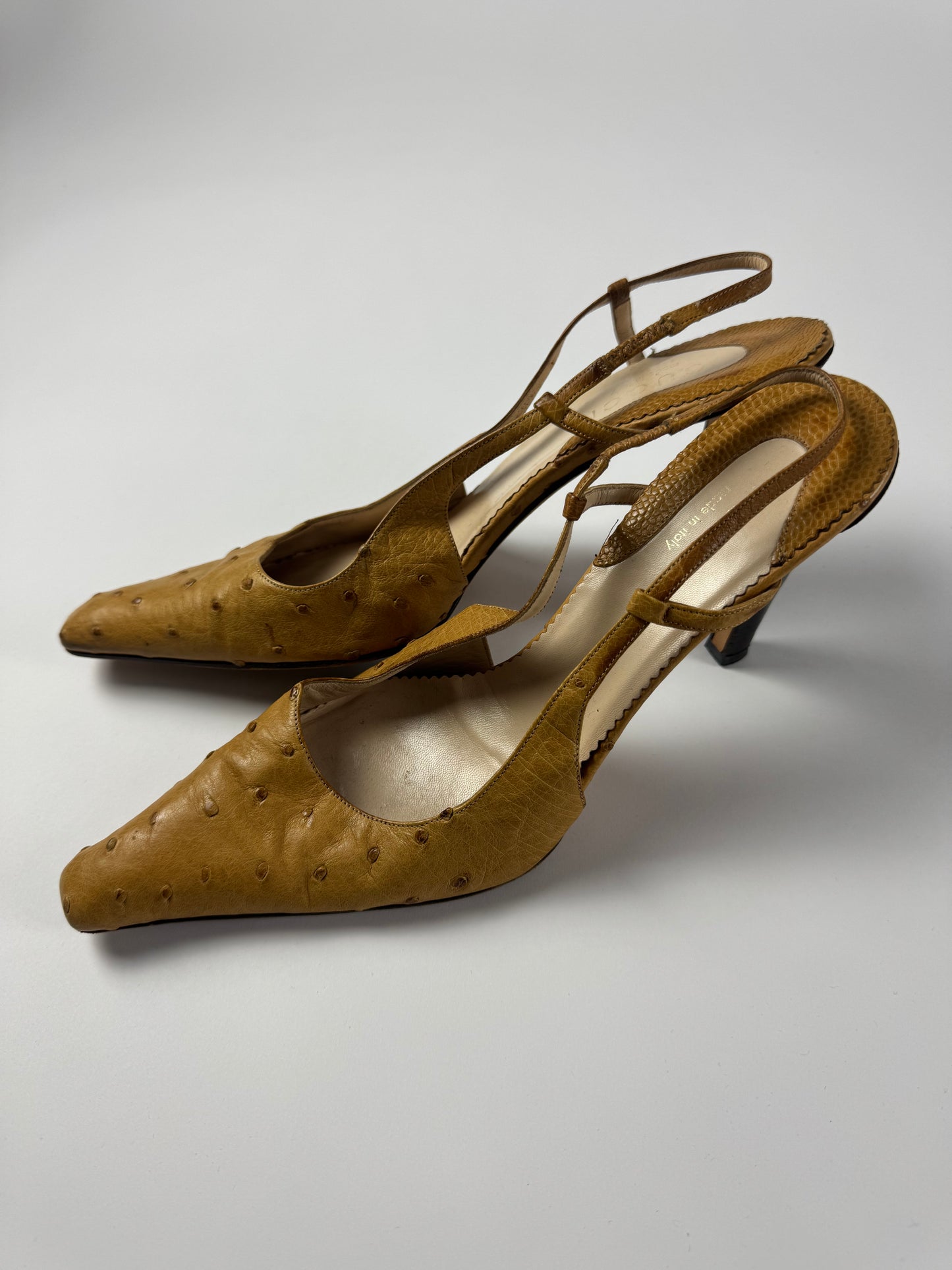 Gucci Tom Ford Light Tan Ostrich Leather Slingback Heels Pumps 1990s - 9,5 IT/40,5 EU