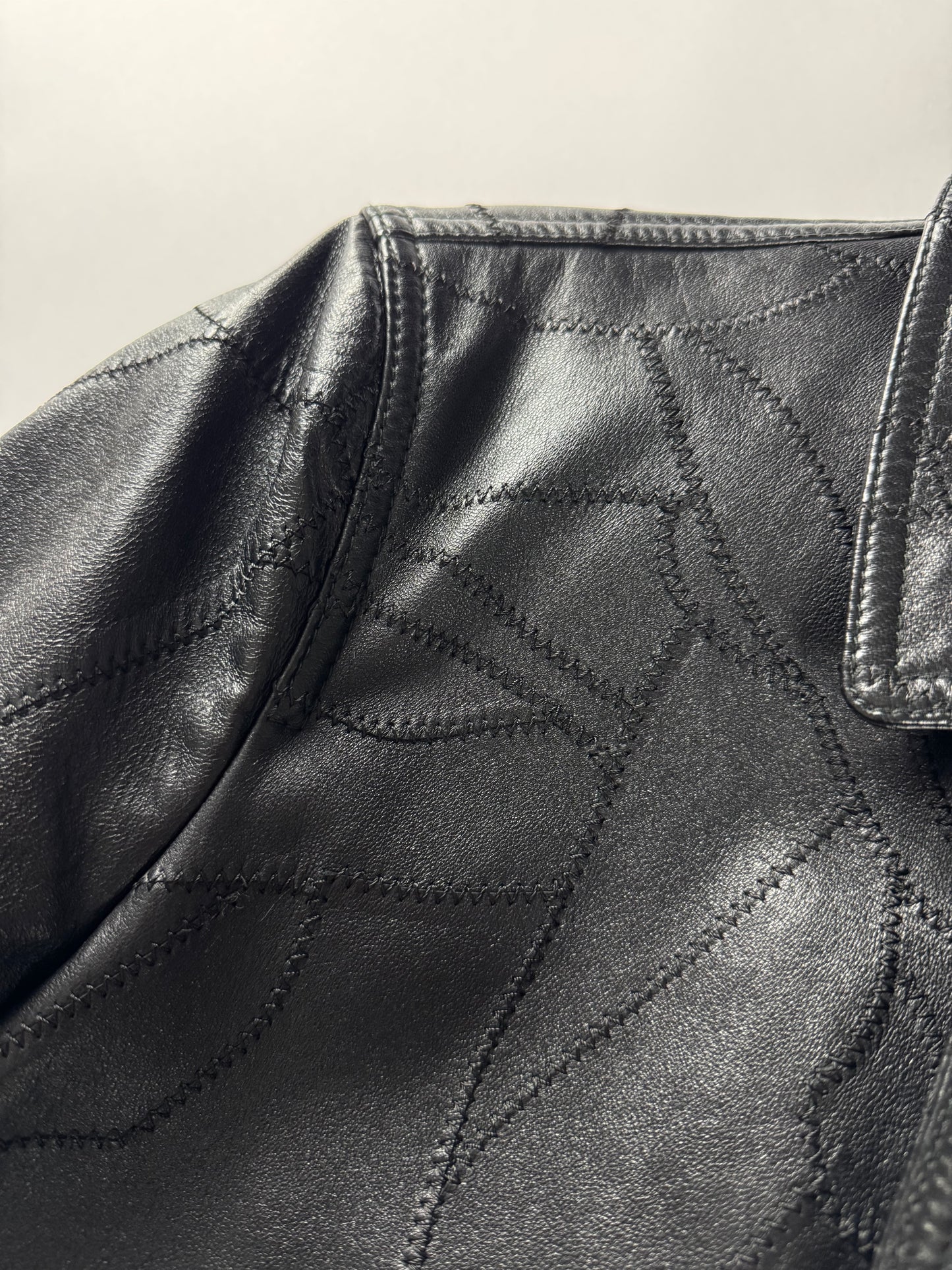 Saint Laurent Sample Leather Paneled Zigzag Stitching Bomber Jacket Pre Fall 2018 - S