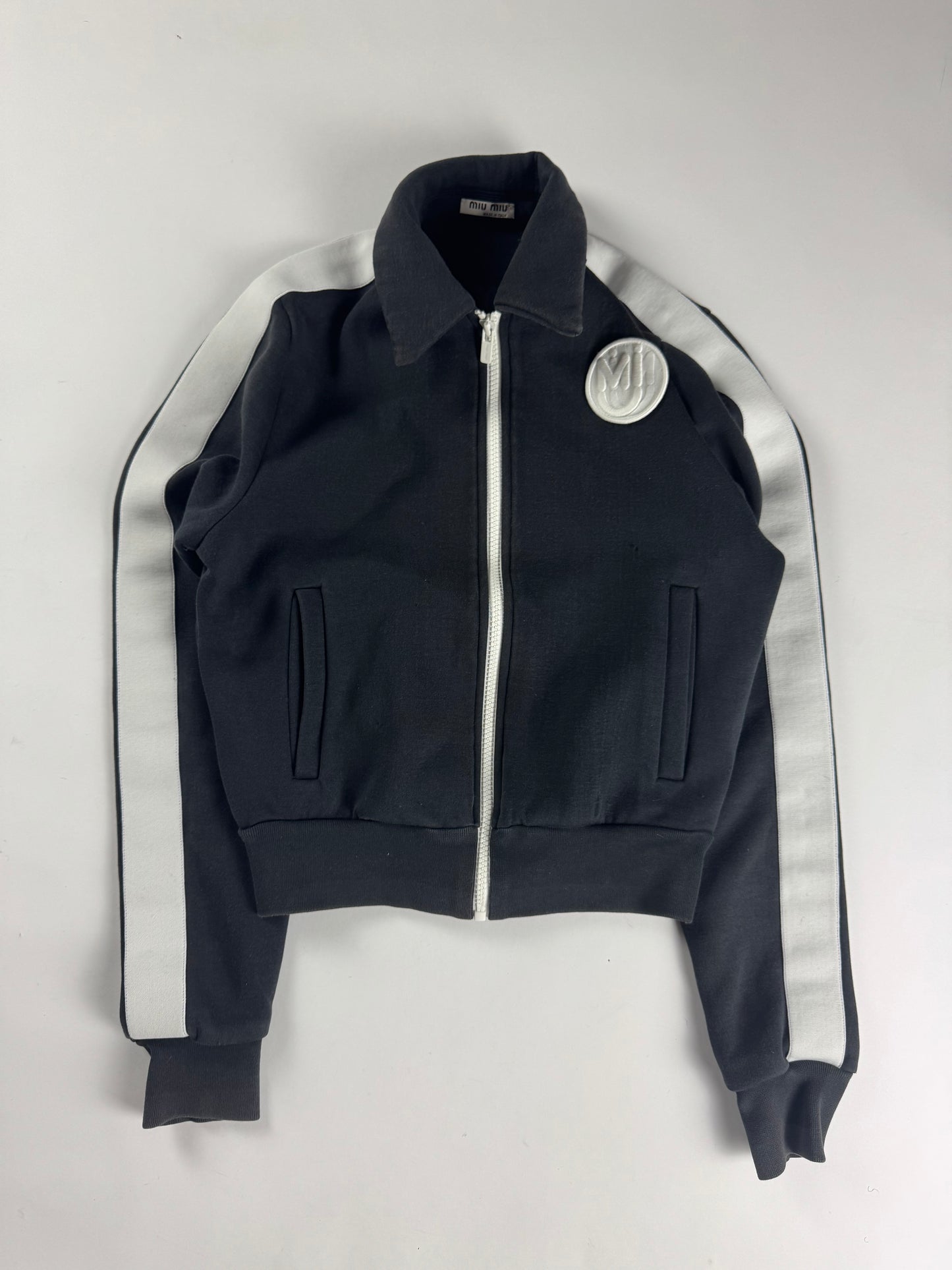 Miu Miu Crop Patch Logo Track Zipper Jacket SS 2020 - S