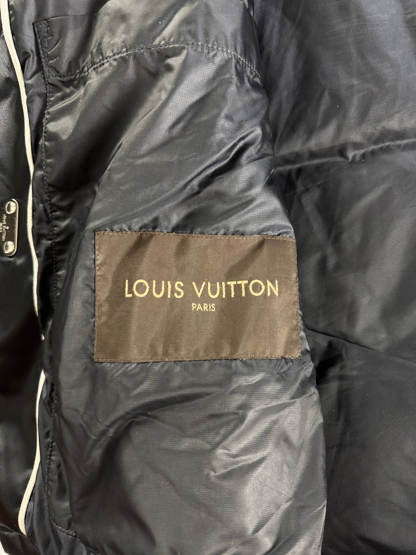 Louis Vuitton Dark Blue Goose Down Belted Parka Fur Hood Coat FW 2012 - XL