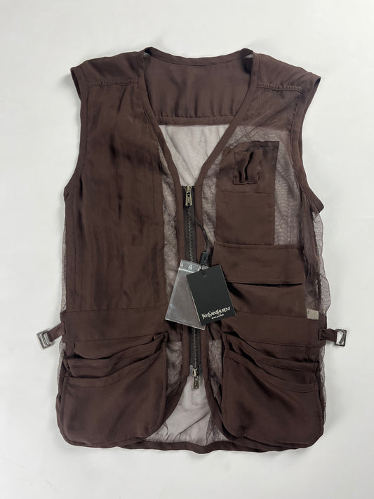 Yves Saint Laurent Tom Ford Brown Silk Cargo Vest SS 2002 - S