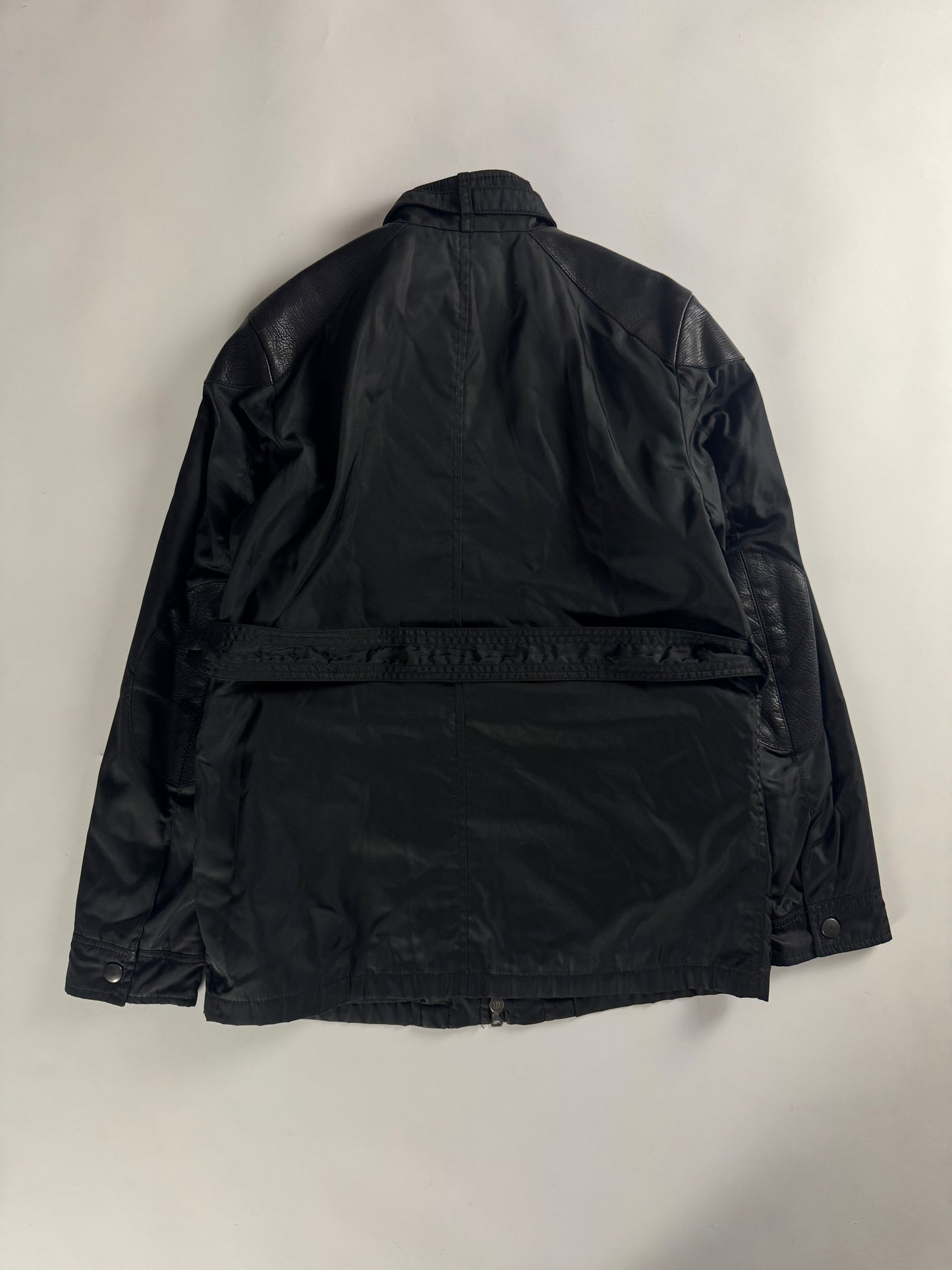 Prada Leather Shoulder Patched Nylon Belt Jacket 2000s - S