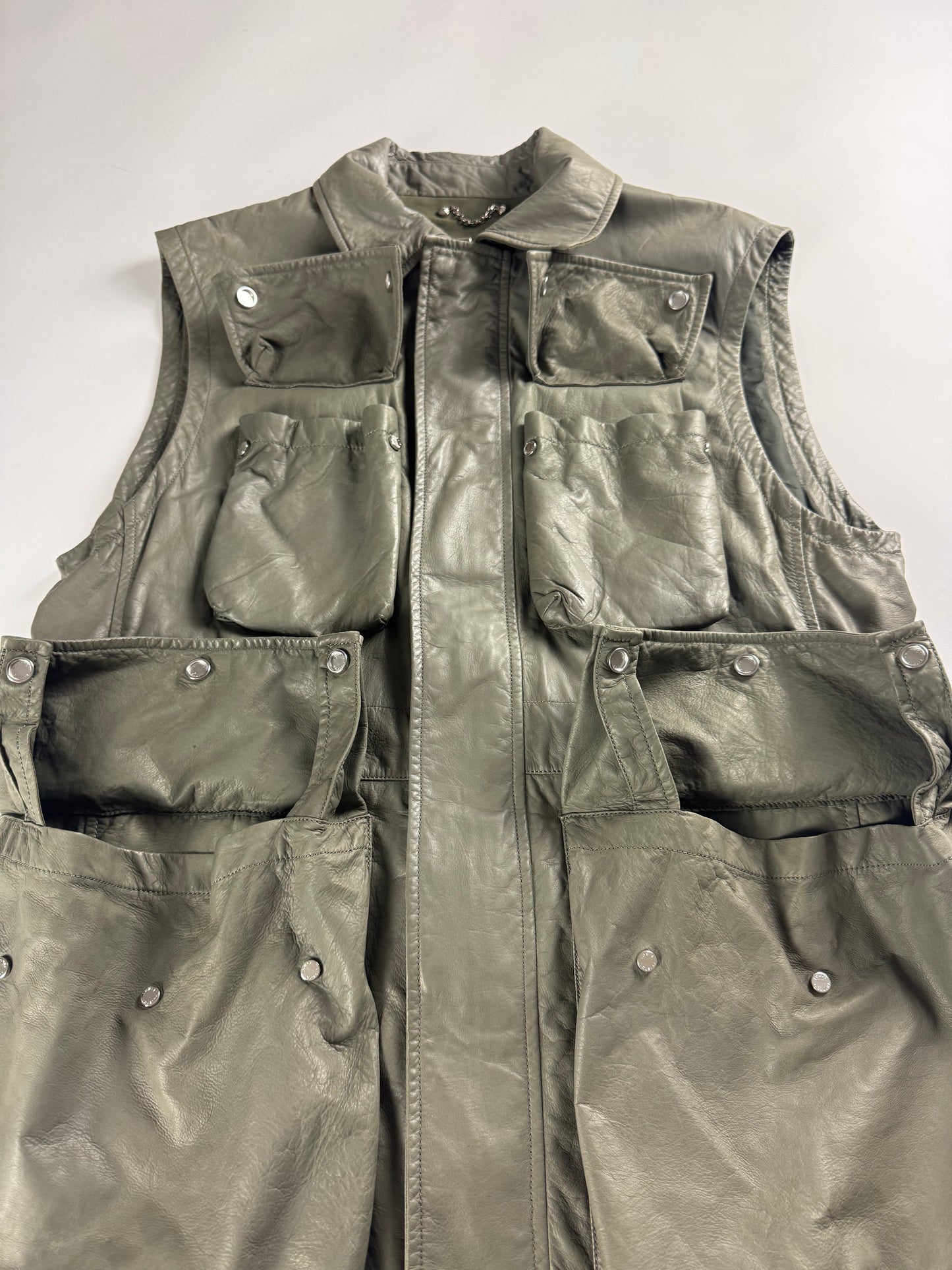 Louis Vuitton Sample Utility Army Calfskin Leather Kaki Sleeveless Jacket FW 2016 - M